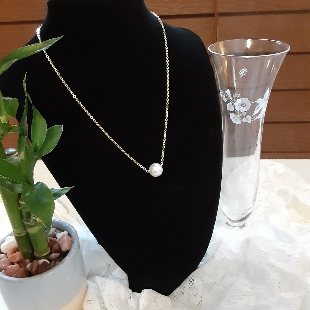 14k gold plated faux pearl necklace - Picture 1 of 5